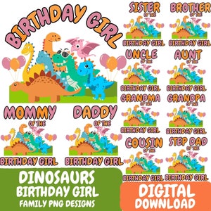 Dinosaur Birthday PNG, Dinosaur Family Birthday PNG, Dinosaur Birthday Girl PNG, Birthday Girl Png for Sublimation, Kids Birthday Png