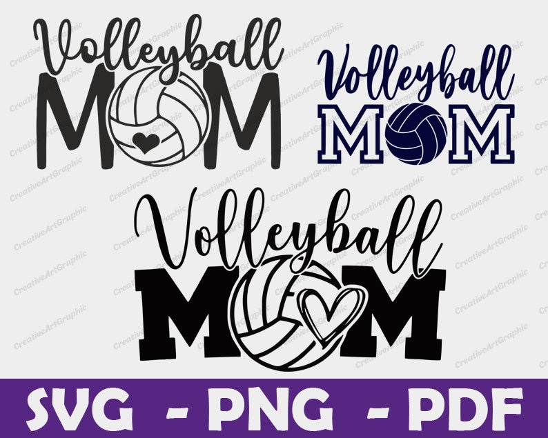Peut inclure: Conception graphique en noir et blanc avec le texte "Volleyball Mom" et un ballon de volley-ball avec un c&oelig;ur. Le design est disponible aux formats SVG, PNG et PDF.
