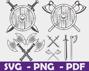 Viking zwaard SVG, middeleeuwse wapens, Viking Axe, schild zwaard, PNG, Cricut-clipart-digitaal bestand-SVG-bestanden-digitale download