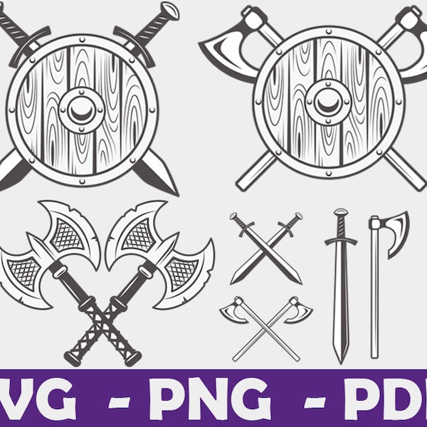 Viking Sword svg, Medieval Weapons, Viking Axe ,Shield Sword,  Png, Cricut - Clipart - Digital file - svg files - Digital Download