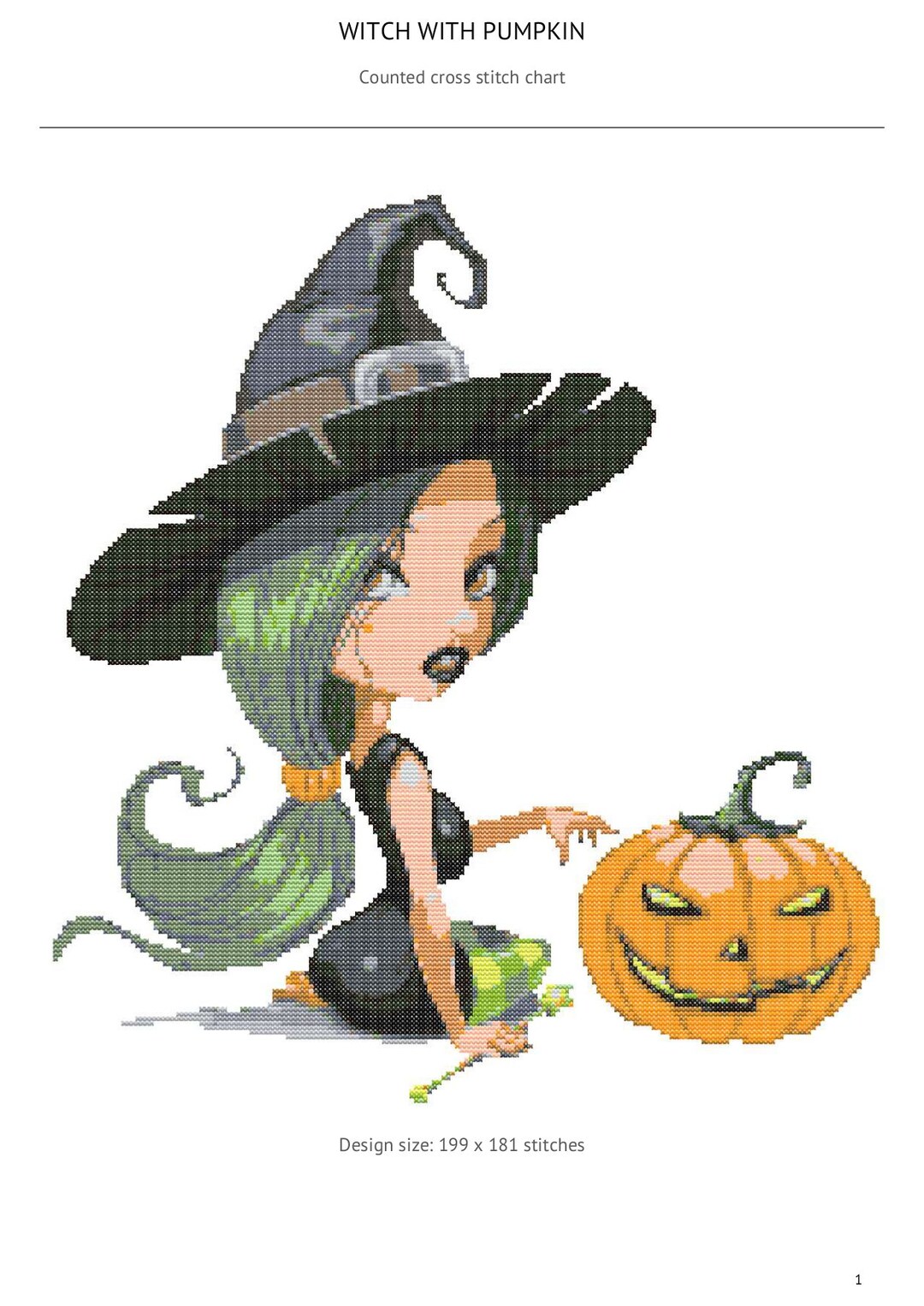Halloween Witch With Pumpkin Cross Stitch Pattern Two Instant PDF ...