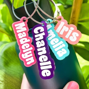 Custom Name Water Bottle Tag, Backpack Name Tag, Lunch Bag Text, Diaper Bag Tag, Kids Personalized Bottle Keyring, School Name Label