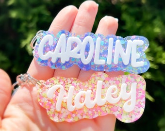 Personalized Name Keychain, Cute Dots Acrylic Keyring, Backpack Name Tag, Diaper Bag Tag, Gift for Kids, Back to School Tag, Diaper Bag