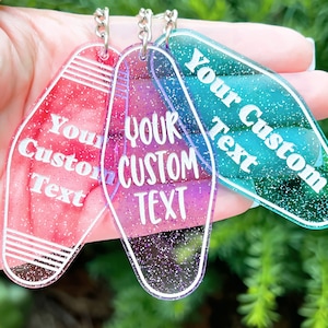 Custom Text Retro Motel Keychain, Best Friend Keychains, Cute Personalized Gift, Keys for Women, Custom Text, Sparkles, Back to School