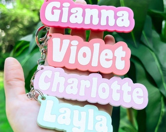 Custom Name Keychain, Retro Acrylic Key, Backpack Name Tag, Diaper Bag Tag, Kids Personalized Keyring, Text Car Key Gift, Birthday Christmas