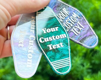 Custom Text Retro Motel Keychain, Couple Keychains, Cute Personalized Gift, Acrylic Keys for Women, Custom Text, Back to School, Boho Galaxy