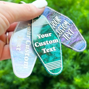 Custom Text Retro Motel Keychain, Couple Keychains, Cute Personalized Gift, Acrylic Keys for Women, Custom Text, Back to School, Boho Galaxy