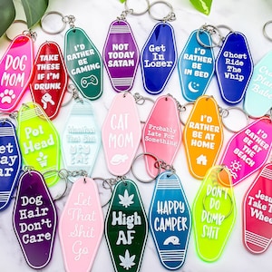 Retro Motel Keychain, Personalized Funny Gift, Vintage Retro Aesthetic, Custom Acrylic Colorful, Car House Keys Keyring, Pastel Blue Pink