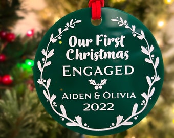 First Christmas Engaged Couple Ornament, Married Mr and Mrs Ornament, Personalized Engagement Party Gift, Custom Names Wedding Gift Keepsake