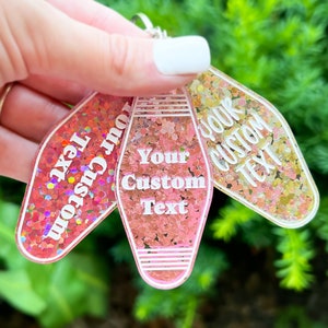 Custom Text Retro Motel Keychain, Couple Keychains, Cute Personalized Gift, Acrylic Keys for Women, Custom Text, Kawaii Dots, Back to School