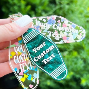 Personalized Retro Keychains, Text or Logo Small Business Gifts, Motel Key Tags, Sparkle Car keys, Cute Back To School Gift for her, Funny