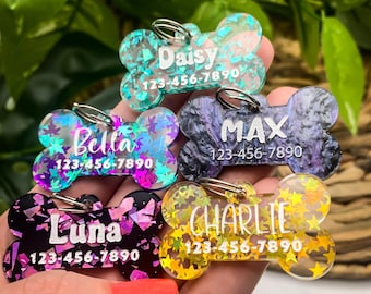 Personalized Silent Dog Tag for Collar, Pet Puppy ID, Engraved Name Tag For Puppies, Girl Boy, Acrylic Bone, Cute Pet Gift Idea