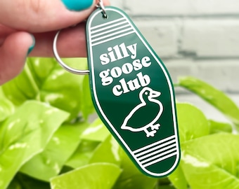 Silly Goose Meme Retro Motel Keychain, Funny Gag gift ideas, Coworker Besties, Boyfriend Girlfriend, Motivational Rude Novelty Dad Gifts