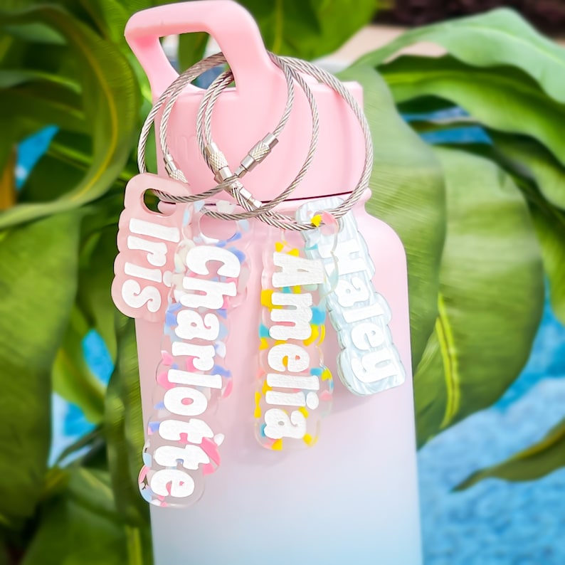 Custom Name Water Bottle Tag, Backpack Name Tag, Lunch Bag Text, Diaper Bag Tag, Kids Personalized Bottle Keyring, School Name Label image 7