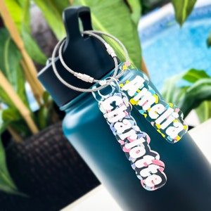 Custom Name Water Bottle Tag, Backpack Name Tag, Lunch Bag Text, Diaper Bag Tag, Kids Personalized Bottle Keyring, School Name Label image 3