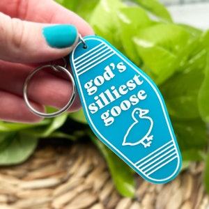 Silly Goose Meme Retro Motel Keychain, Funny Gag gift ideas, Coworker Besties, Boyfriend Girlfriend, Novelty Christian Gifts, Cute God Gift