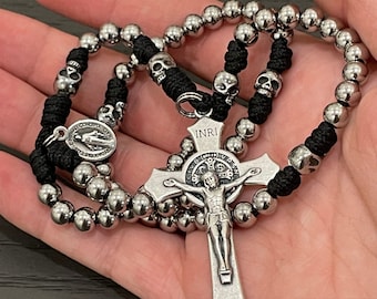 Miniature Memento Mori Paracord Rosary with St Benedict Crucifix