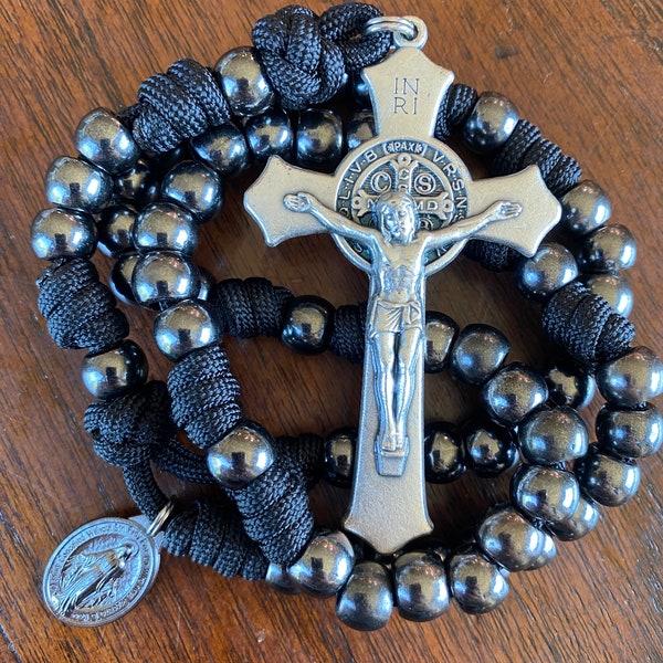 St Benedict Gunmetal Paracord Rosary