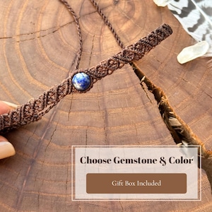 Minimal Gemstone Macrame Choker, Choose Your Stone and Cord Color, Spiritual Handmade Necklace