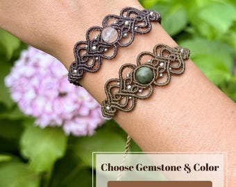 Custom Macrame Bracelet, Boho Natural Gemstone Jewelry, Choose Stone & Cord