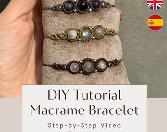 Tutorial de pulsera de macramé, para principiantes, videotutorial paso a paso, manualidades, cómo hacer