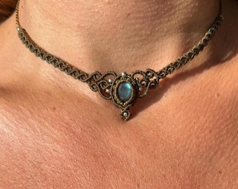 Minimal Macrame Choker: Labradorite, Amethyst,Moonstone,Rose Quartz, Citrine, Boho Fairy Necklace