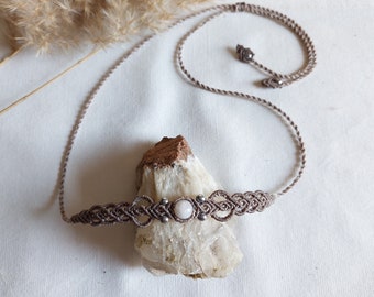 Macrame Choker Moonstone,Amethyst, Hematite,Bohemian Necklace,Boho Choker,Chakra Necklace,Handmade Gift for Love Mum,Choker with Gemstone