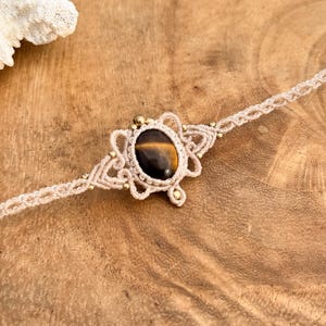 Fairy Tiger&#39;s Eye Macrame Choker: Handmade Boho Crystal Necklace for Strength & Intuition