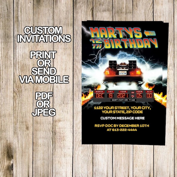 Back to The Future Invitations, Back to The Future Birthday Invites, Back to The Future Movie Party, Back to The Future event