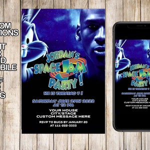 Invitation Space Jam, invitations d'anniversaire Space Jam, soirée cinéma Space Jam, invitation à un événement Space Jam