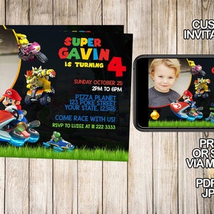 Mario Kart Einladungen, Mario Kart Geburtstag Einladungen, Mario Bros Party, Mario Geburtstag Event, super mario