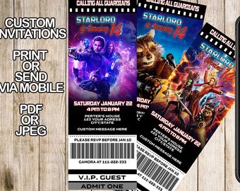 Guardians of The Galaxy Ticket Einladungen, Guardians of The Galaxy Geburtstag lädt ein, Guardians of The Galaxy Party Geburtstagsevent