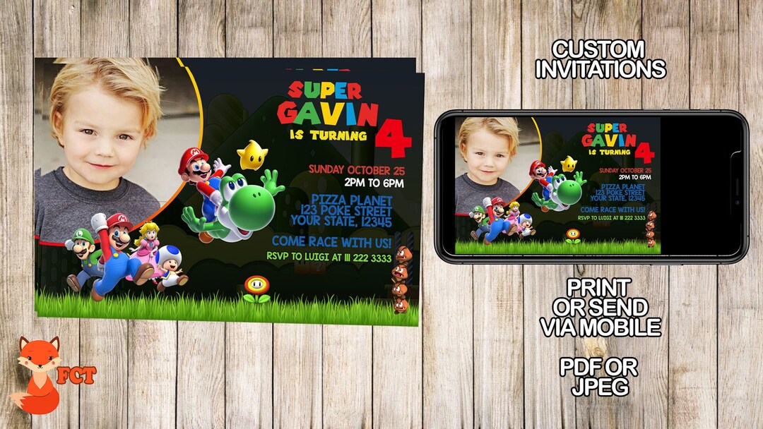 Mario Invitations, Mario Brothers Birthday Invites, Mario Bros Party ...