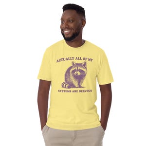 Cute Retro Raccoon T-Shirt | Actually All Of My Systems are Nervous Shirt | Funny Trash Panda Design | Weird Y2K Humor Anxiety Apparel image 10
