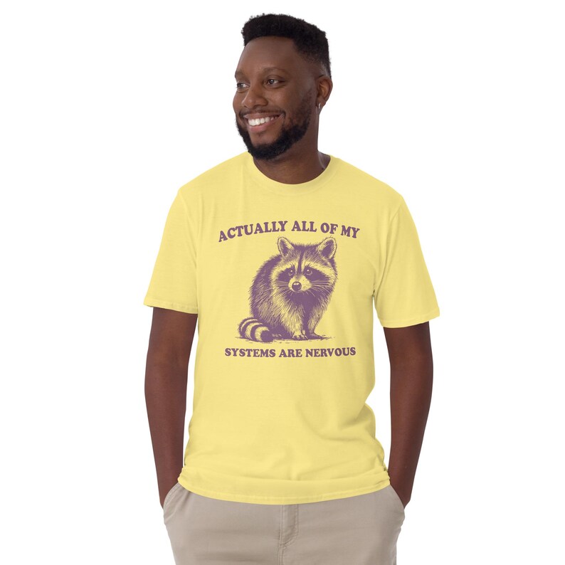 Cute Retro Raccoon T-Shirt | Actually All Of My Systems are Nervous Shirt | Funny Trash Panda Design | Weird Y2K Humor Anxiety Apparel image 10