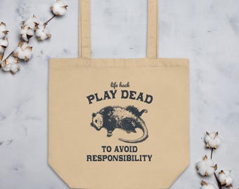 Biologische Opossum Tote Bag | Life Hack: Play Dead Bag | Grappige Tote Bag | Grappige Opossum Katoenen Tas | Brutaal Cadeau-idee voor Vrienden