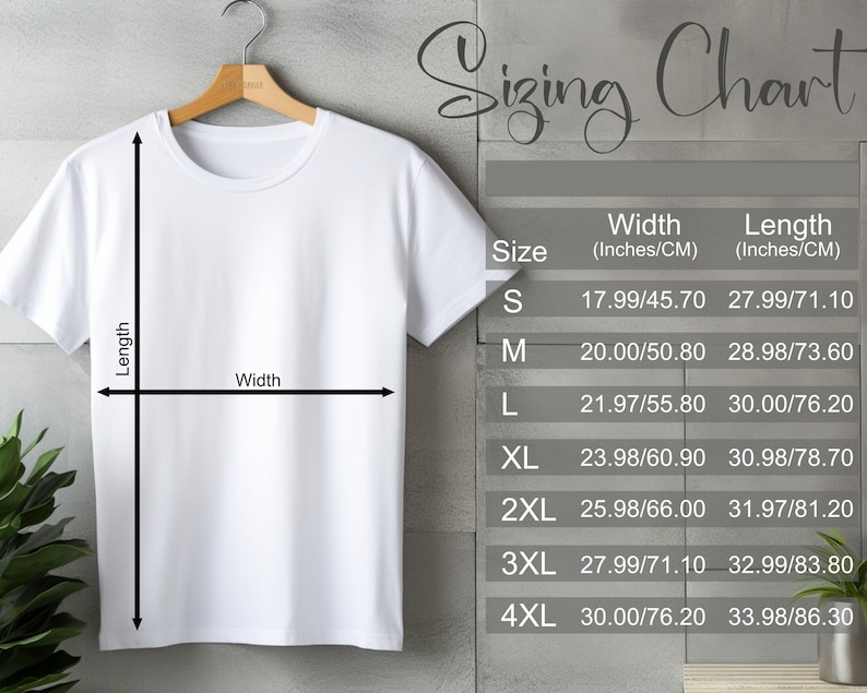 Größentabelle Unisex T-Shirt mit einem minimalistischen Design mit Bäumen und der Aufschrift: Ich mag Bäume die halten die Fresse.