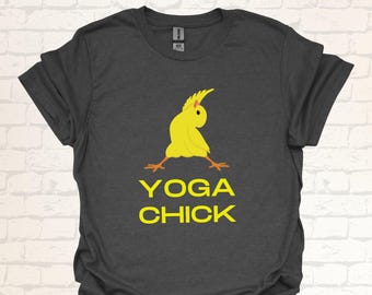 Yoga Chick T-Shirt | Funny Yoga Shirt | Witty Gift Idea for Yoga Enthusiasts | Humorous Chicken Design Tee | Workout Meditation Clothing