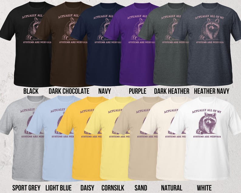 Cute Retro Raccoon T-Shirt | Actually All Of My Systems are Nervous Shirt | Funny Trash Panda Design | Weird Y2K Humor Anxiety Apparel image 2