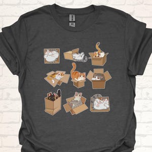 Katten T-shirt | Grappig kattenmotief met vakjes | Grappig cadeau voor kattenliefhebbers | Kawaii katten T-shirts | Schattige kattenliefhebber