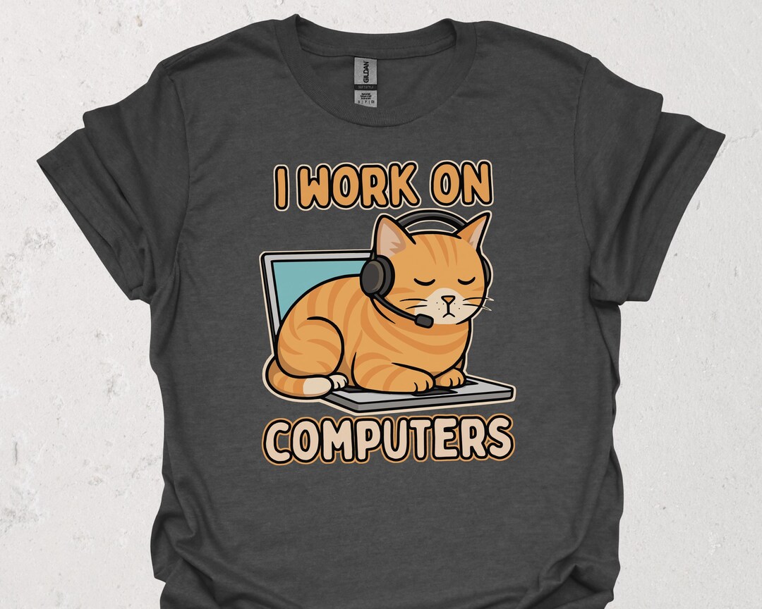 Funny Cat Nerd Humor T-shirt | I Work on Computers IT Programmer Shirt ...