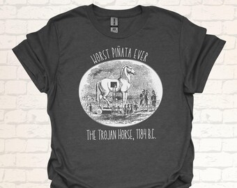 Rolig Troja-t-shirt | Värsta piñata någonsin | Humoristisk forntida meme-nördtröja för lärare | Sarkastisk present till vänner och historiker