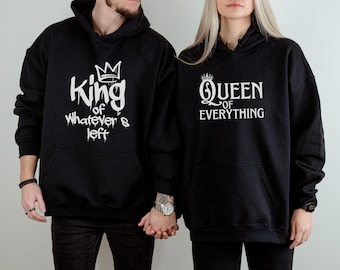 Matching Couple Hoodies King & Queen | Funny Matching Outfit Set | Witty Statement Pullover | Valentines Day Gift Idea | Couples Quote Gifts
