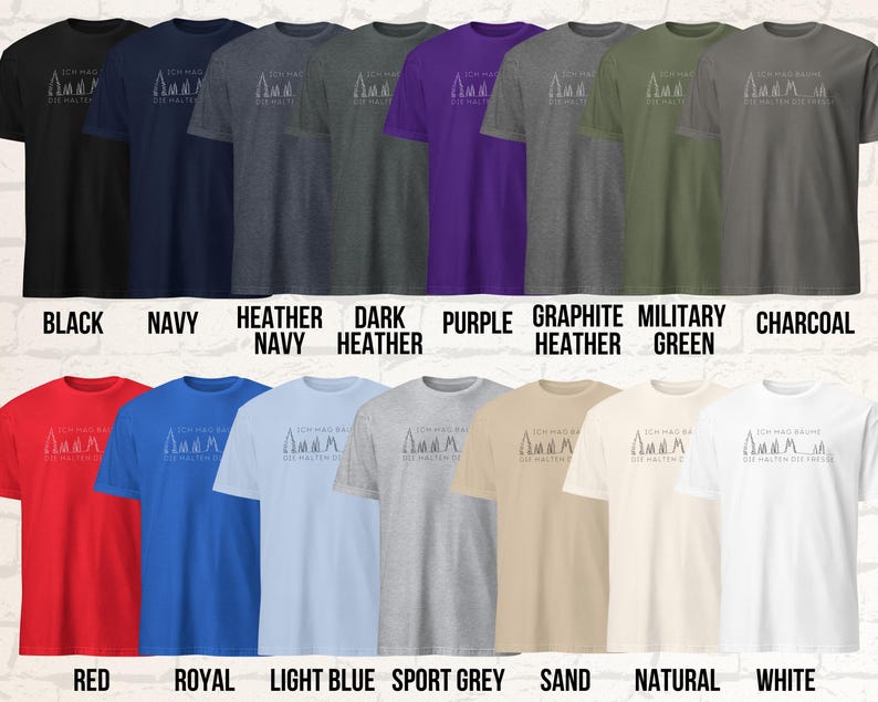 Colorchart Unisex T-Shirt mit einem minimalistischen Design mit Bäumen und der Aufschrift: Ich mag Bäume die halten die Fresse.