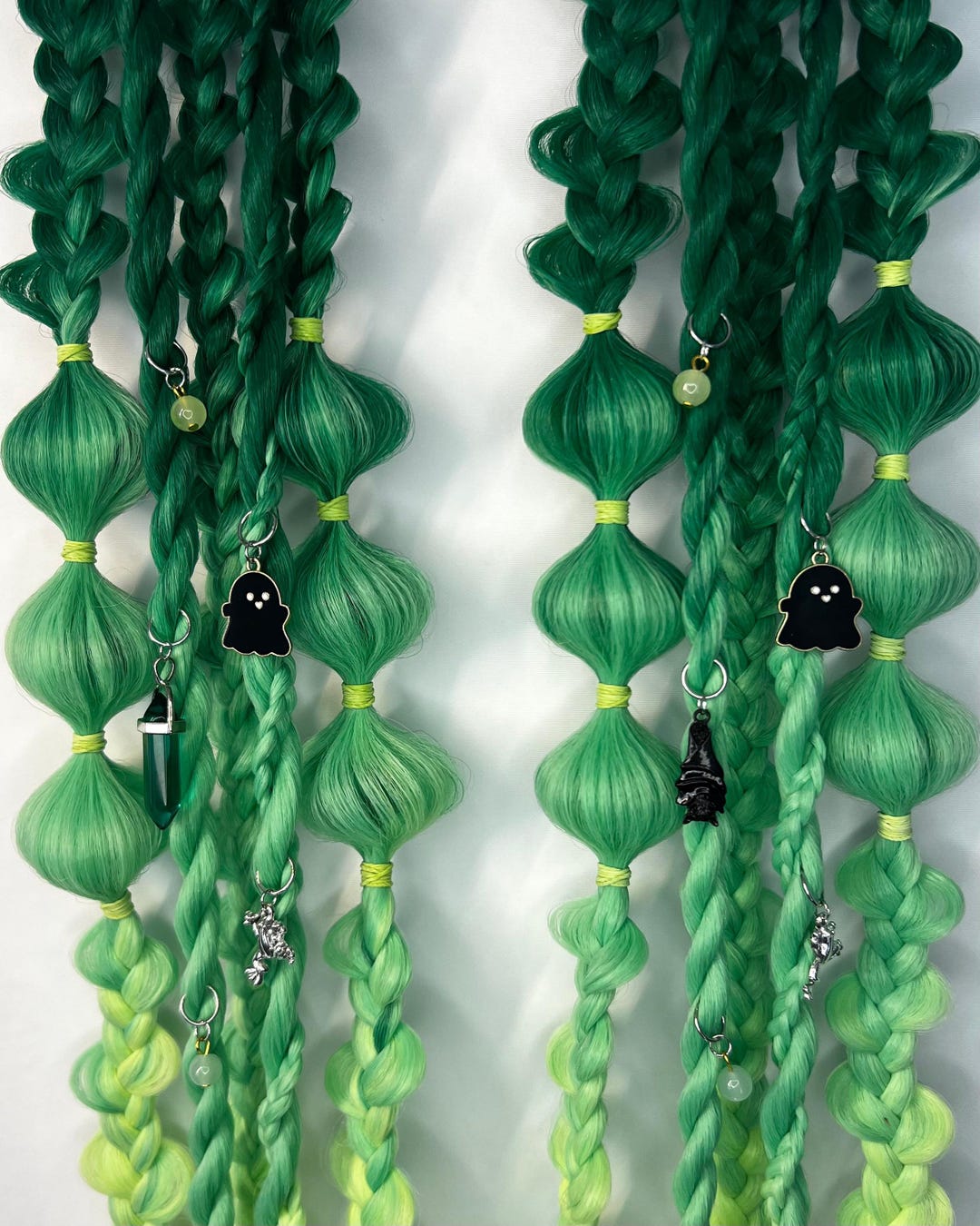 Scary Braid Spooky Theme Braided Ponytails, Green Ombre Ghost Braids, Goth Festival ...