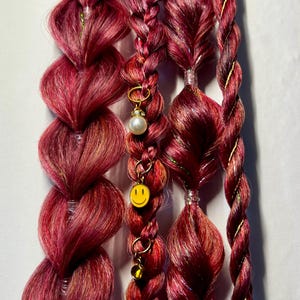 Ruby Pink Red Braid, Magenta Single Ponytail Braid, Red Pink Dragon Braid (with Charms) -- LIGHT WEIGHT