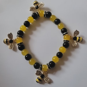 Bee Charm Bracelet: Yellow & Black Beaded Bracelet