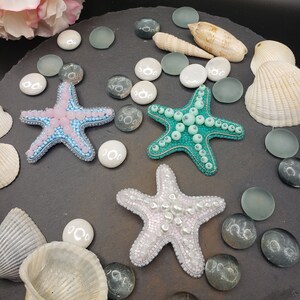 Handcrafted Starfish Brooch: Glass Pearls, Ocean Theme