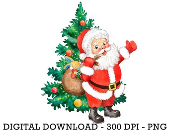 PNG Christmas Santa, Christmas Clip Art, Winter Clip Art, Kids Sublimation Design, Winter Christmas Sack Design
