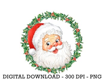 PNG Santa Christmas Wreath, Christmas Clip Art, Winter Clip Art, Kids Sublimation Design, Holiday Sublimation, Winter Christmas Sack Design
